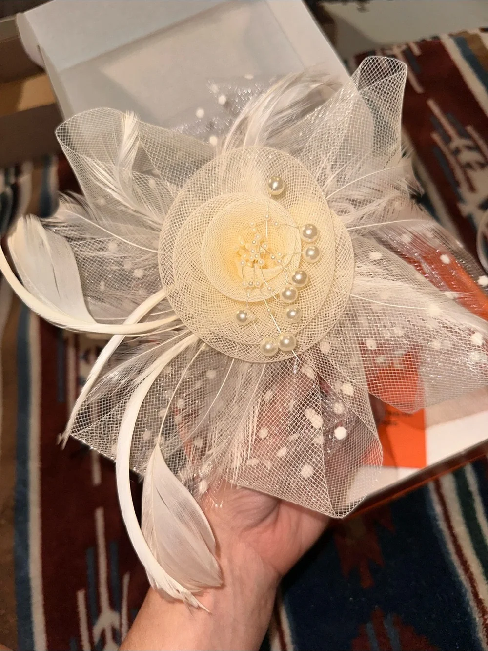 Cream Pearl Feather Fascinator Headpiece